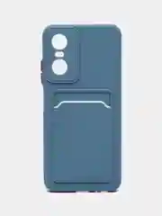 Синий меланж силиконовый чехол для Tecno POP 6 Pro (Техно Поп 6 Про), с карманом для карт, прозрачный