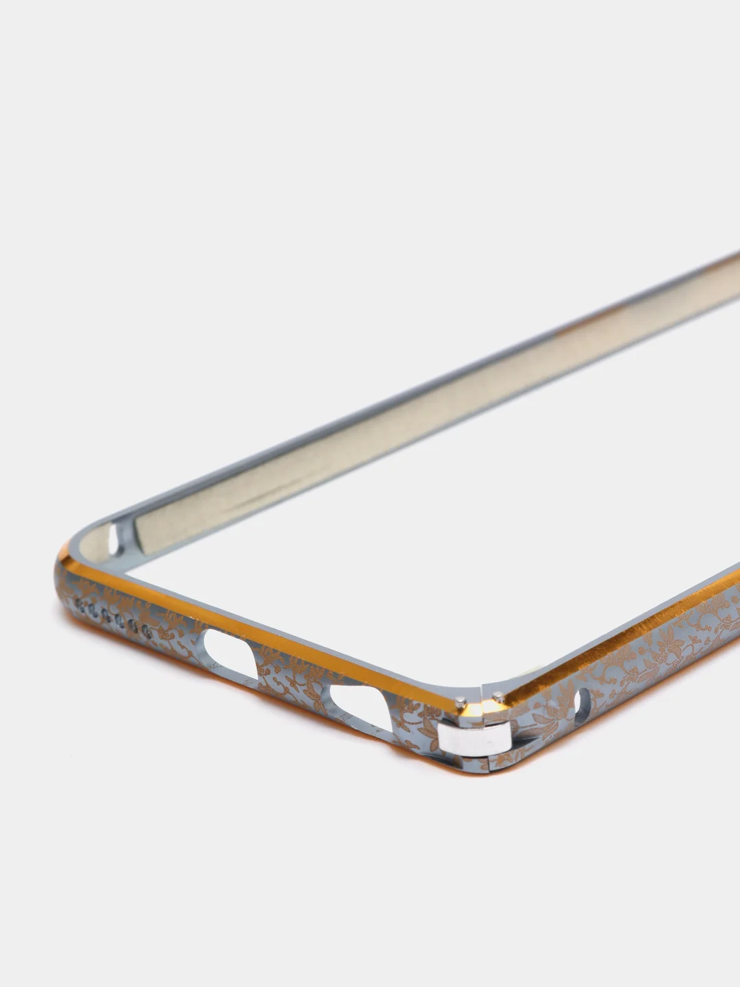 Серебряный бампер алюминиевый для iPhone 6, 6S, с золотым узором