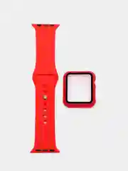 Красный бампер с защитным стеклом и ремешком для Apple Watch 38/40/41/42/44/45/49