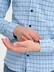 Голубой мужская рубашка, с длинным рукавом, в клетку