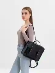 Черный портфель женский кожаный, рюкзак из эко кожи школьный в корейском стиле