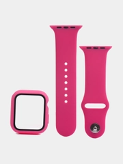 Силиконовый ремешок+чехол-накладка со стеклом для Apple watch 1, 2, 3, 4, 5, 6, 7, 8, se