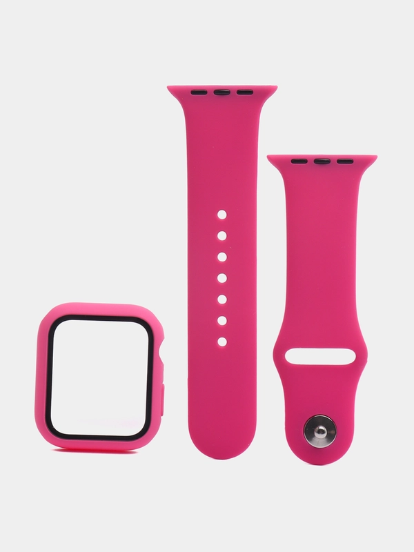 Силиконовый ремешок+чехол-накладка со стеклом для Apple watch 1, 2, 3, 4, 5, 6, 7, 8, se