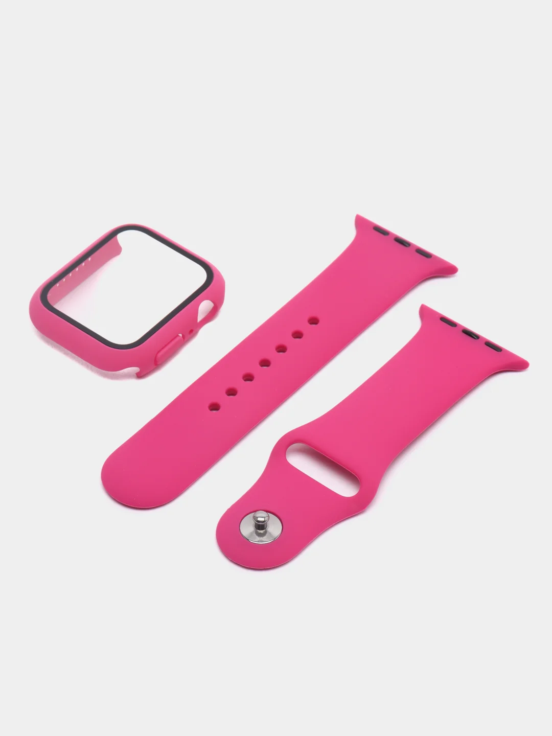 Силиконовый ремешок+чехол-накладка со стеклом для Apple watch 1, 2, 3, 4, 5, 6, 7, 8, se