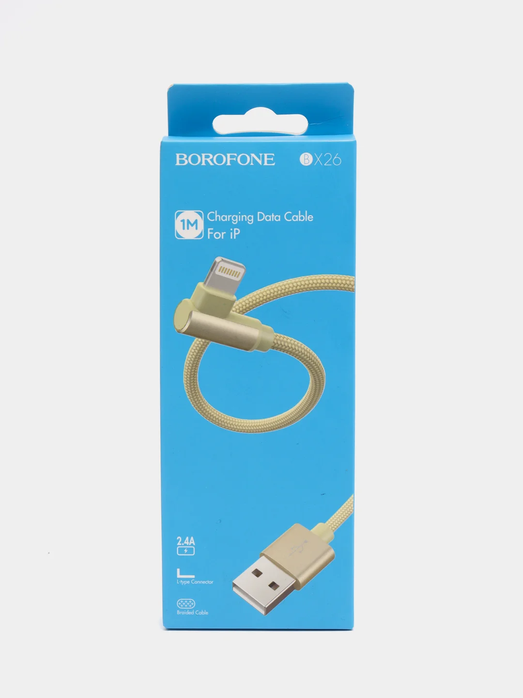 Золотой кабель для зарядки iPhone Borofone BX26 Lightning, угловой