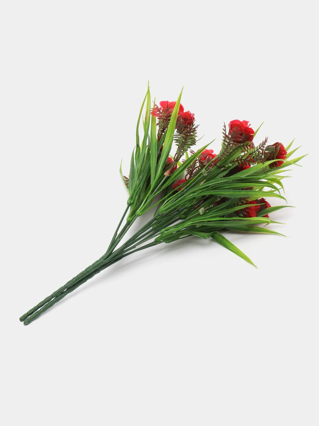Красный искусственные цветы осока, трава, зелень с розочками, камелиями