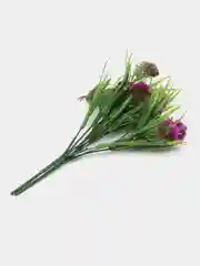 Фиолетовый искусственные цветы осока, трава, зелень с розочками, камелиями