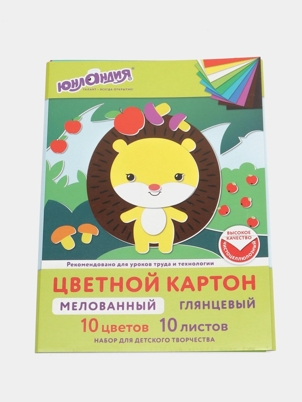 Картон цветной А4 МЕЛОВАННЫЙ EXTRA, 10 листов 10 цветов, в папке, ЮНЛАНДИЯ, 200х290мм
