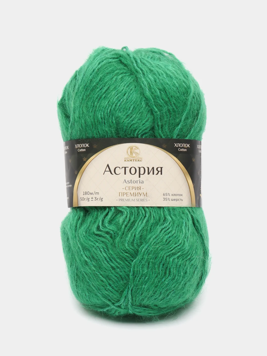 Зеленый пряжа Камтекс "Астория", 180 м, 50 г, хлопок 65%, шерсть 35%