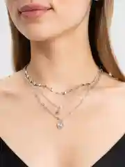 Серебряный цепочка женская, тройная с кулоном на шею