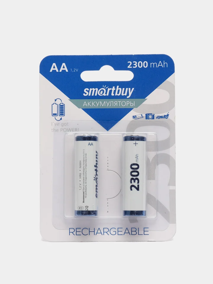 Аккумуляторы 2 шт. NiMh Smartbuy AA 2300 mAh (батарейки пальчиковые аккумуляторные)