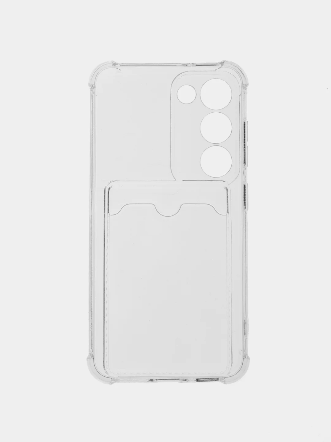 Прозрачный противоударный чехол для Samsung Galaxy S23 силиконовый ROSCO с углами и карманом для карт
