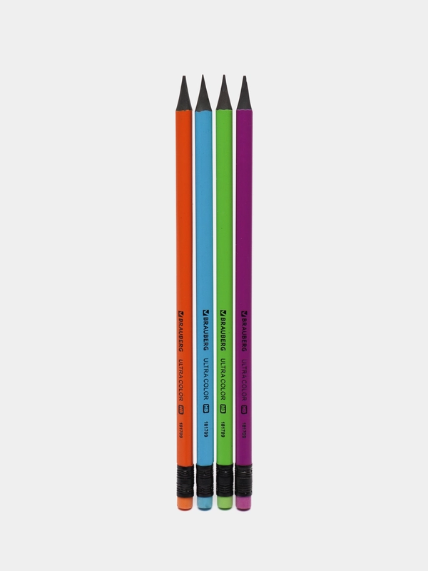 Карандаши простые чернографитные "ULTRA COLOR" 4 шт., HB, с ластиком, пластиковые, 181709