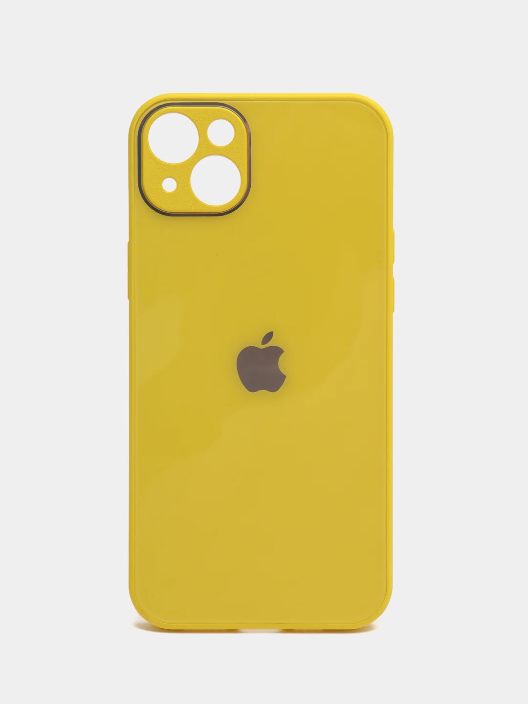 Желтый силиконовый чехол на iPhone 14, 14 Plus, 14 Pro, 14 Pro Max, со стеклянной панелью