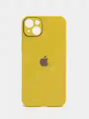 Желтый силиконовый чехол на iPhone 14, 14 Plus, 14 Pro, 14 Pro Max, со стеклянной панелью