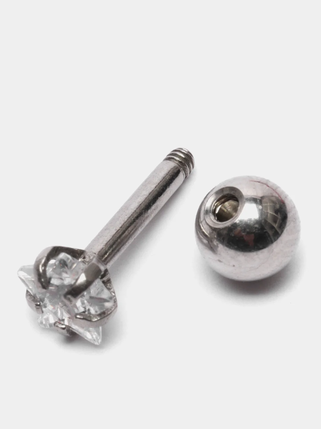 Серый серьга - гвоздик для пирсинга из медицинской стали, 1 штука