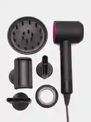 Тёмно-розовый фен профессиональный Super hair dryer, для укладки и сушки волос, с 5 насадками