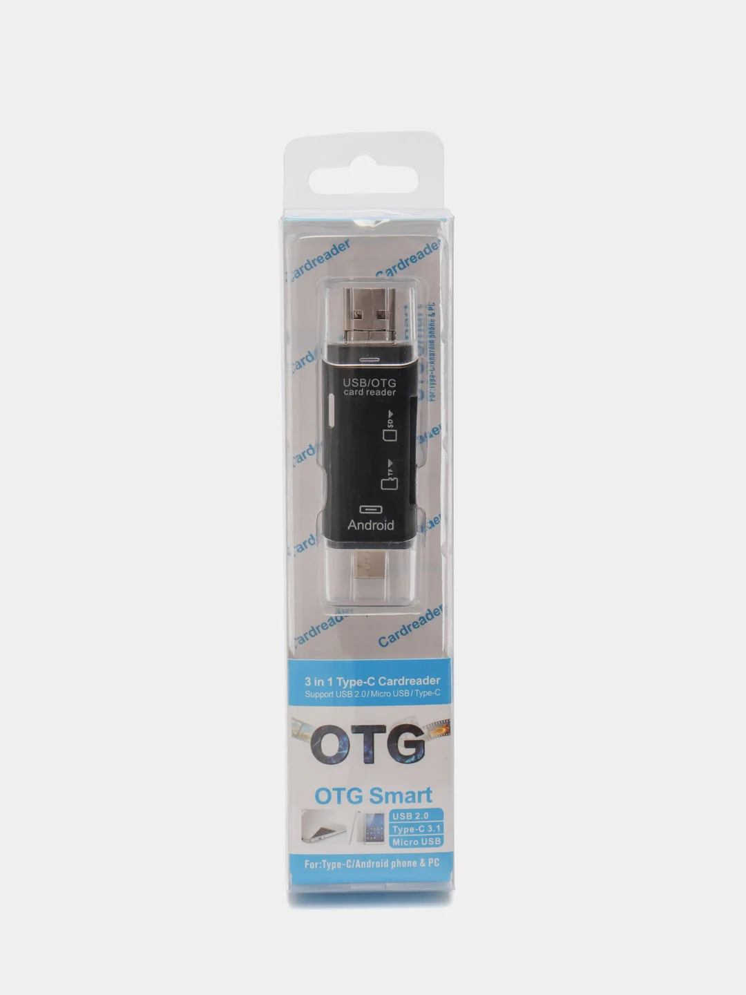 Черный otg Картридер USB 3 в 1 D-178 Type C & Micro USB TF/SD