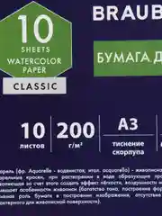 Бумага для акварели фактура Скорлупа А3, 297х420 мм, в папке 10 л., 200 г/м2, Brauberg Art