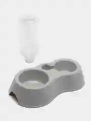 Серый миска двойная для кошек. Миска с бутылкой. Поилка. Автопоилка