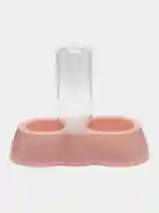 Розовый миска двойная для кошек. Миска с бутылкой. Поилка. Автопоилка