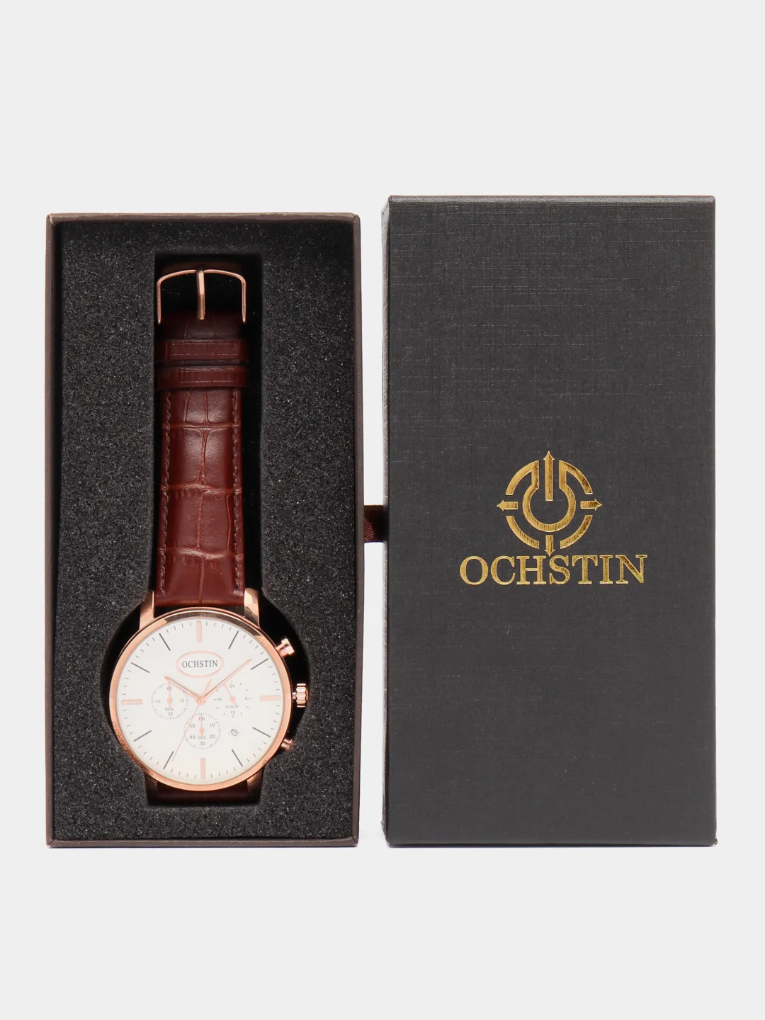 Коричневый мужские наручные часы Ochstin 6066A с хронографом в подарочной упаковке