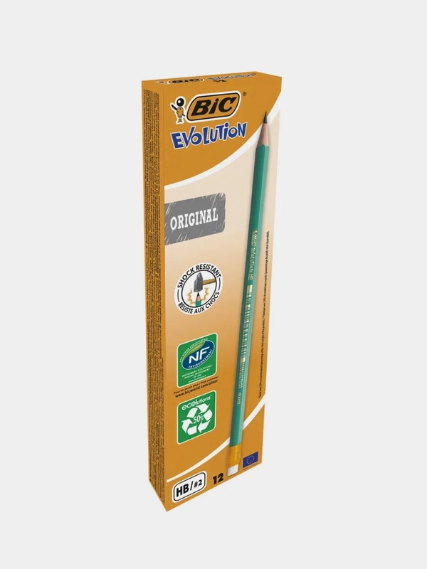 Карандаш чернографитный с ластиком BIC Evolution, HB, 12 штук, 880479