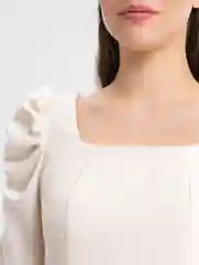 Молочный платье длины миди с буфами