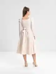 Молочный платье длины миди с буфами