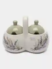 Оливковый сахарница, банка двойная, с ложками