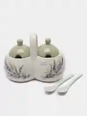 Оливковый сахарница, банка двойная, с ложками