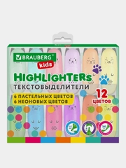 Набор текстовыделителей мини 12 ЦВЕТОВ BRAUBERG KIDS "CUTE CATS", линия 1-5 мм, 152437