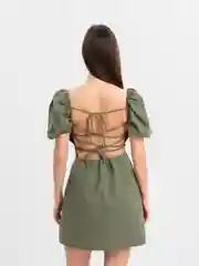 Зелёный хаки сарафан / Женское платье, открытая спина, летнее мини