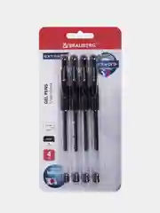 Ручки гелевые с грипом BRAUBERG "EXTRA GT", ЧЕРНЫЕ, НАБОР 4 штуки, 143924