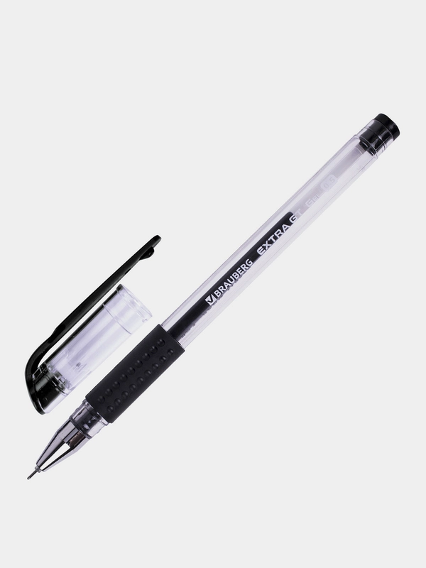Ручка гелевая с грипом BRAUBERG "EXTRA GT NEEDLE", ЧЕРНАЯ, 12 шт., 143918