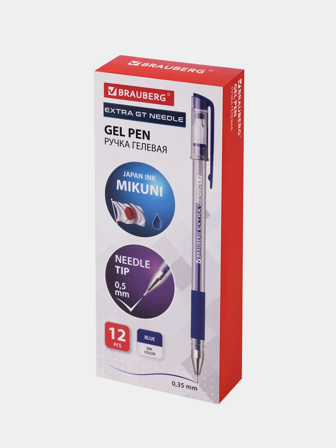 Ручка гелевая с грипом BRAUBERG "EXTRA GT NEEDLE", СИНЯЯ, 12 шт., 143916