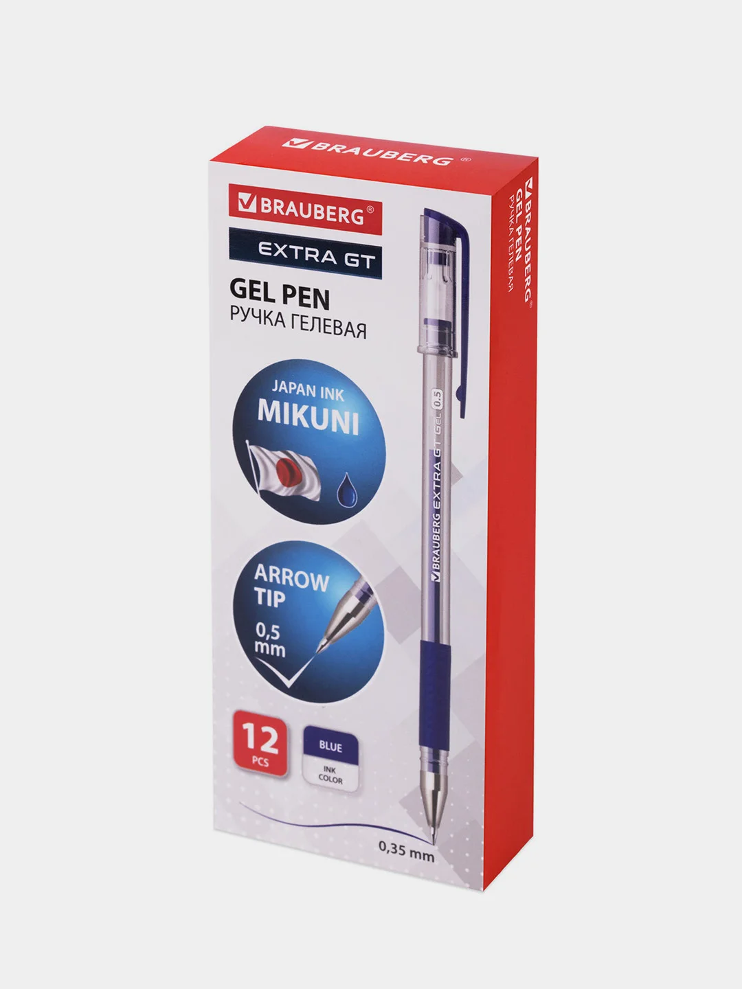 Ручка гелевая с грипом BRAUBERG "EXTRA GT", СИНЯЯ, 12 шт., 143915