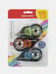 Корректирующая лента 5мм x 12м, 3шт в блистере BRAUBERG ULTRA COLOR, 271253