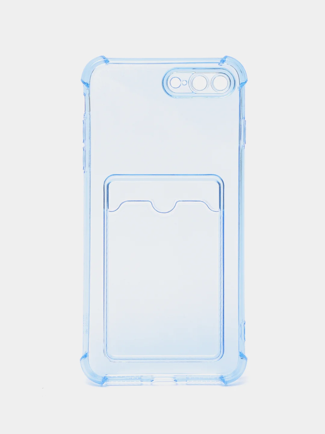 Голубой чехол для iPhone 11/12/13/14/Pro/Max/XR/7/8 прозрачный с отделом-карманом отсеком для карт