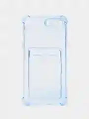 Голубой чехол для iPhone 11/12/13/14/Pro/Max/XR/7/8 прозрачный с отделом-карманом отсеком для карт