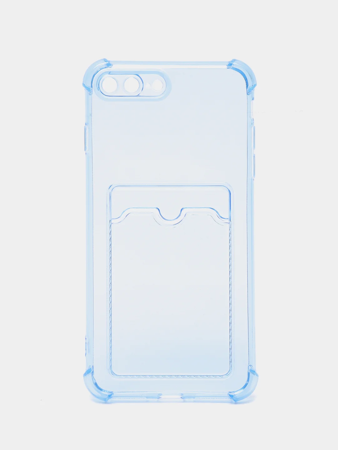 Голубой чехол для iPhone 11/12/13/14/Pro/Max/XR/7/8 прозрачный с отделом-карманом отсеком для карт
