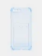 Голубой чехол для iPhone 11/12/13/14/Pro/Max/XR/7/8 прозрачный с отделом-карманом отсеком для карт