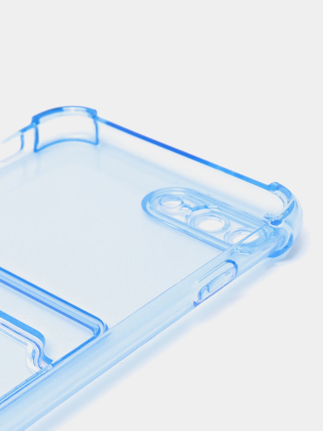Голубой чехол для iPhone 11/12/13/14/Pro/Max/XR/7/8 прозрачный с отделом-карманом отсеком для карт