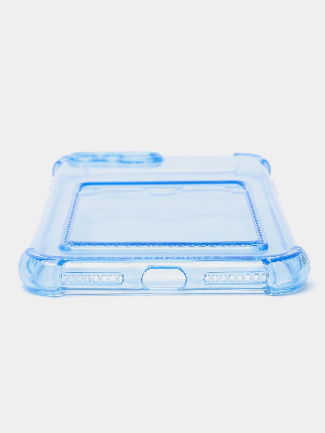 Голубой чехол для iPhone 11/12/13/14/Pro/Max/XR/7/8 прозрачный с отделом-карманом отсеком для карт