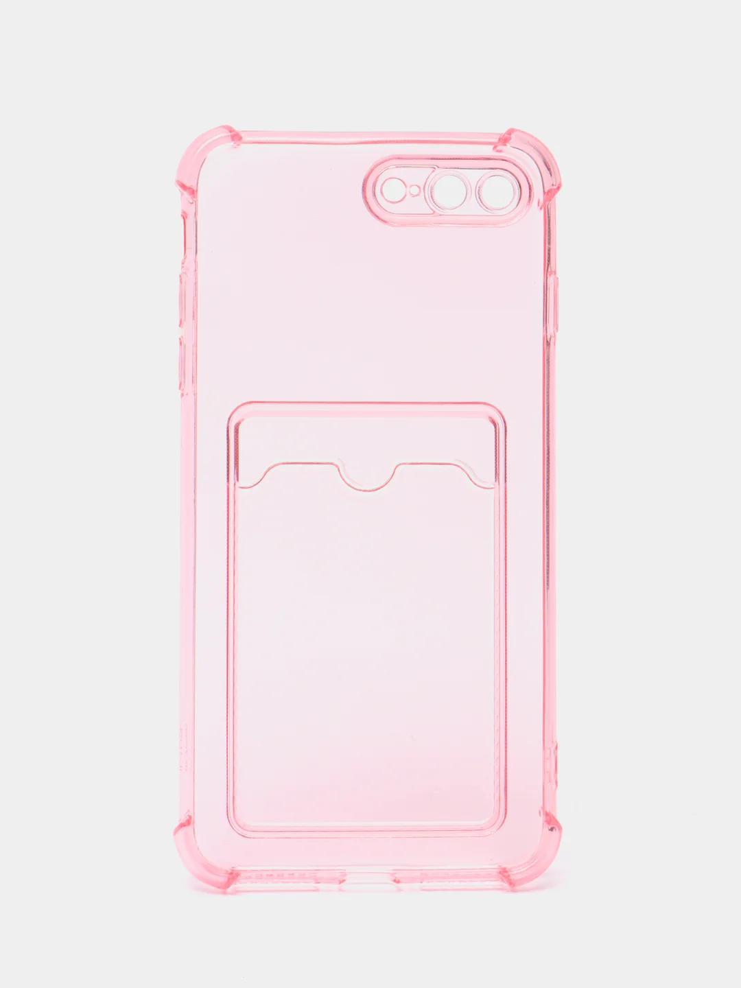 Розовый чехол для iPhone 11/12/13/14/Pro/Max/XR/7/8 прозрачный с отделом-карманом отсеком для карт