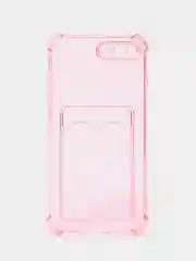 Розовый чехол для iPhone 11/12/13/14/Pro/Max/XR/7/8 прозрачный с отделом-карманом отсеком для карт