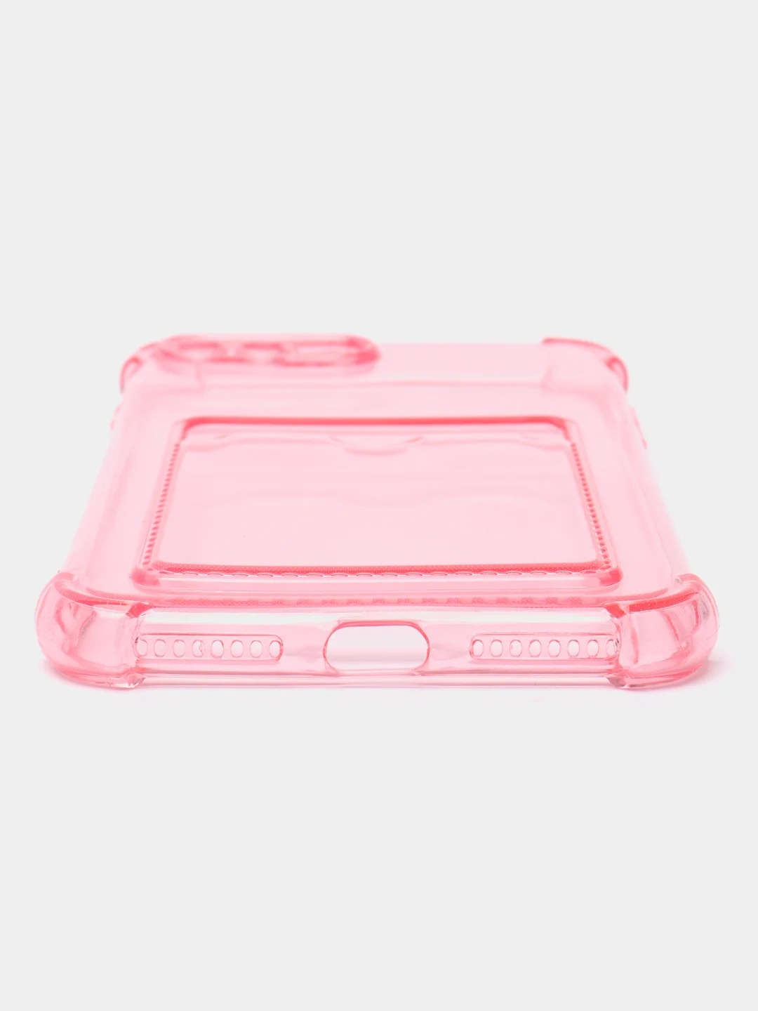 Розовый чехол для iPhone 11/12/13/14/Pro/Max/XR/7/8 прозрачный с отделом-карманом отсеком для карт