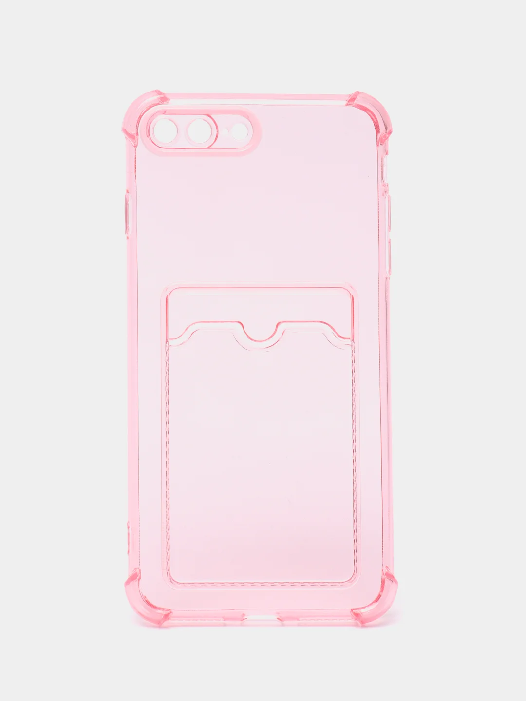 Розовый чехол для iPhone 11/12/13/14/Pro/Max/XR/7/8 прозрачный с отделом-карманом отсеком для карт