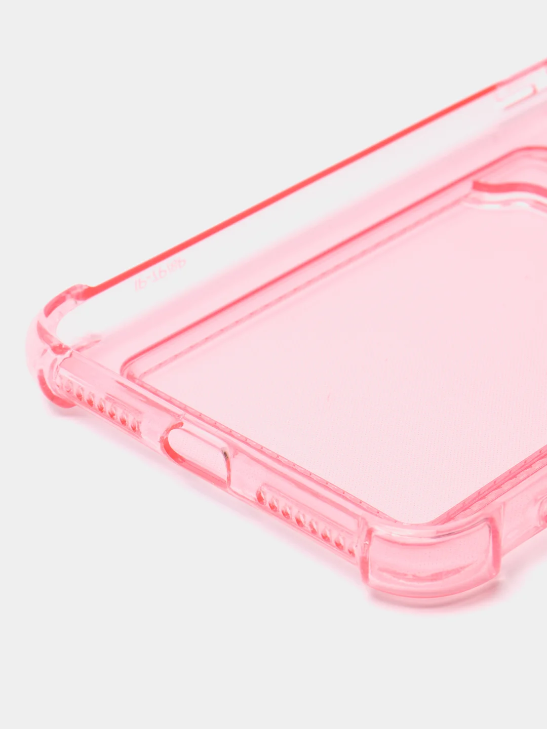 Розовый чехол для iPhone 11/12/13/14/Pro/Max/XR/7/8 прозрачный с отделом-карманом отсеком для карт