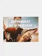 Голубой подарочный сертификат-открытка, на рыбалку "Подарок мужчине", с наклейками